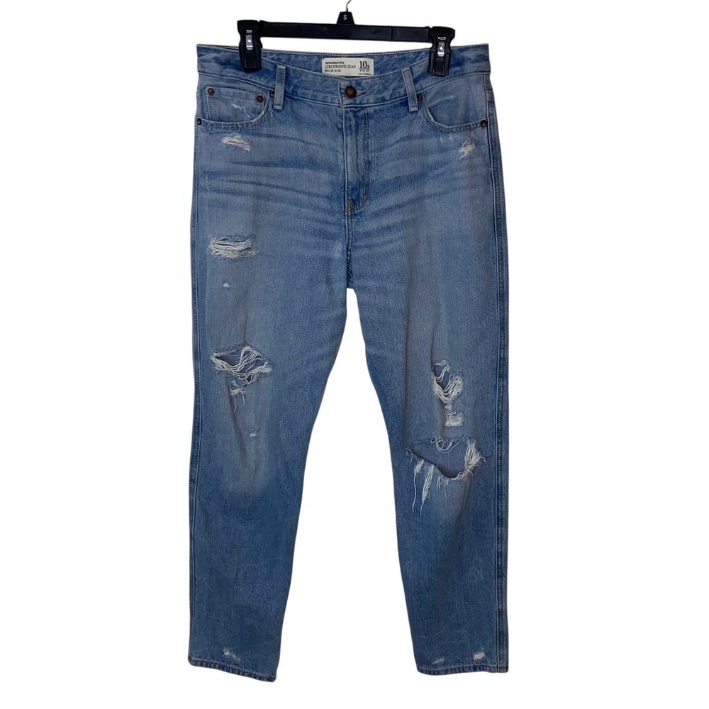 Abercrombie & Fitch High Rise Girlfriend Distressed Jeans Light Wash Denim 10R